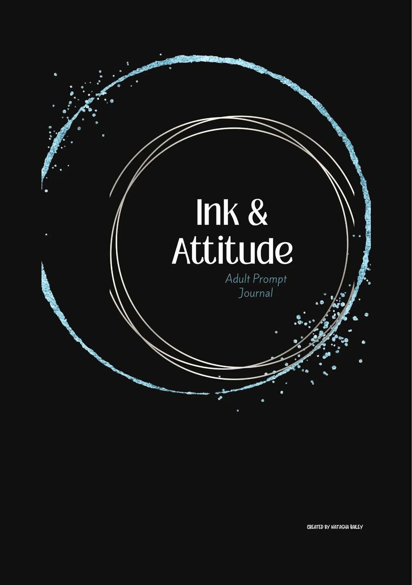 Book cover with stick figure illustrations and text on a black background Ink & Attitude - Adult Prompt Journal