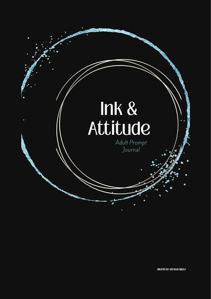 Book cover with stick figure illustrations and text on a black background Ink & Attitude - Adult Prompt Journal