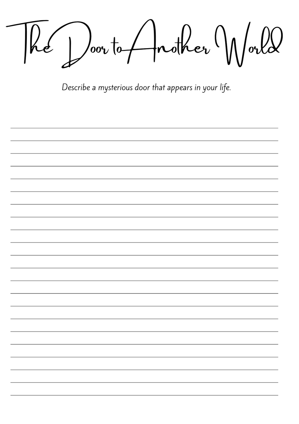 black text on a white page The Door to another world 