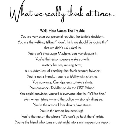 Poem titled 'What we really think at times' on a white background