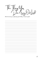 A lined writing page with a motivational quote at the top reading 'The Thing You Don't Say Out Loud' in black script, followed by the prompt 'Write the truth you usually keep quiet & Why is it hard to speak?' and multiple horizontal lines on a white background.