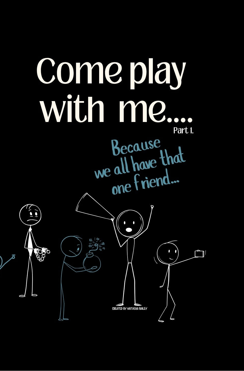 Book cover with stick figure illustrations and text on a black background
