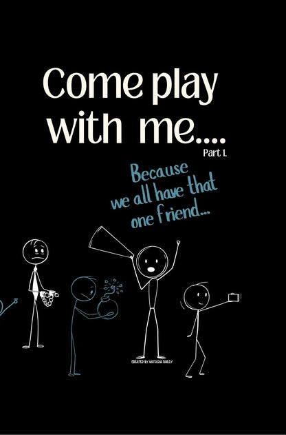 Book cover with stick figure illustrations and text on a black background